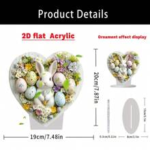 1 Piece Of Adorable Bunny Heart Silhouette Ornament, Heart Shape 2D Acrylic Decoration With Pastel Flowers And Colored Eggs, Perfect For Everyday Accessories Such As Home And Desk Decoration, And Also An Ideal Gift For Family And Friends