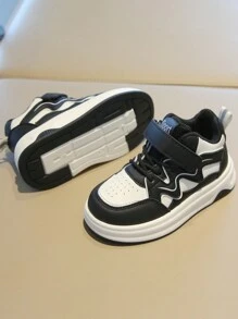 1 Pair Unisex Breathable PU Contrast Color Round Toe Low Top Soft Bottom Casual Versatile Sports Shoes, Basketball Shoes, Thick Sole Flat Heel, Suitable For All Seasons - Black - View 5