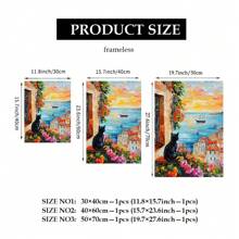 Pictură în acuarelă cu peisaj de coastă cu casă portocalie, pisică neagră, plante florale, imprimare afiș de artă cu pisică neagră privind apusul de soare, vedere la mare, pictură în ulei în stil impresionist fără încadrare, decorațiuni interioare, artă de perete - Multicolor - Vizualizare 2