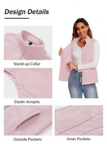 Women's Spring Fall Fleece Stand Collar Vests Fashion Zip Up Sleeveless Jackets Soft Warm Lightweight Multi-Pocket Waistcoat - Pink - View 4