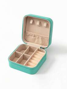 1 pieza Caja de almacenamiento de joyas de cuero PU, caja de almacenamiento de joyas con estilo de botón, caja de colección de joyas, caja de almacenamiento de anillos