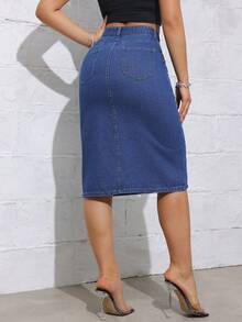 Women Blue Casual Versatile Button-Down A-Line Skirt, Loose Fit, Pockets, Multiple Wearing Style, Suitable For Spring/Summer - Dark Wash - View 2