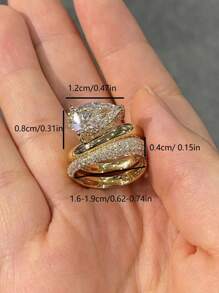 2er-Set Luxuriöser S925 Silber Ring mit 4,0 Karat Moissanit-Wassertropfen-Design, geeignet für Verlobung, Hochzeit, Feriengeschenk