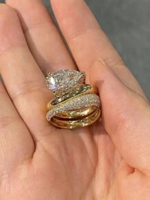 2er-Set Luxuriöser S925 Silber Ring mit 4,0 Karat Moissanit-Wassertropfen-Design, geeignet für Verlobung, Hochzeit, Feriengeschenk