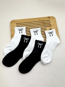 10 Pairs Of Women's Bow Sports Socks, The Perfect Valentine's Day Gift, Women's Crew Socks, Thin Breathable, Black And White, Spring/Summer - Multicolor - View 2