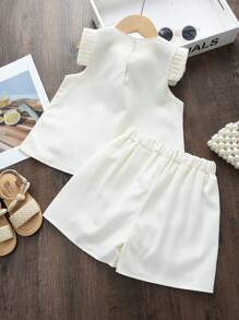 Set casual da 2 pezzi per ragazza, composto da canotta e pantaloncini per l'estate - Beige - Visualizzare 2