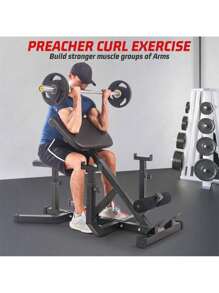 2-In-1 Roman Chair & Preacher Curl Bench Multi-Function Heavy-Duty Hyperextension Bench For Home With Adjustable Height For Arms, Ab, Back, Glute & Leg Extension Exercise Equipment - Black and Red - View 3