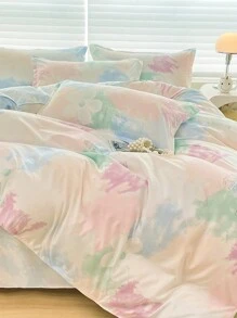 1 件全新拉绒柔软触感透气可机洗羽绒被套，吸湿排汗抗菌厚实保暖被套，适用于卧室、宿舍、儿童房、所有季节 - 暈染馬卡龍 - 查看 5