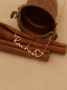 1PC 18K Gold-Plated Stainless Steel Elegant Bohemian Style Personalized Name Pendant Necklace - Heart-Shaped Name Plate Jewelry, Suitable For Women To, Is An Ideal Choice For Gifts And Parties. - Multicolor - View 2