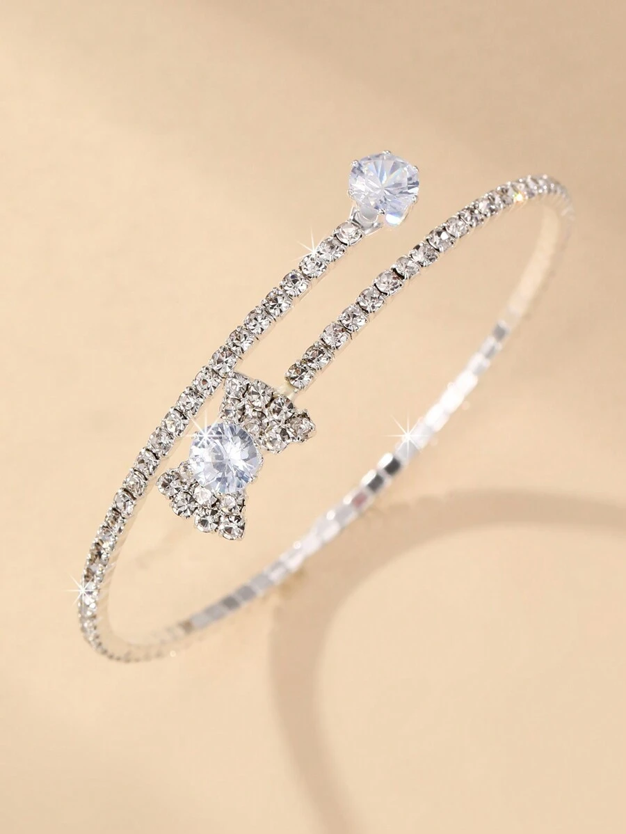 1pc Girls' Fashionable & Elegant Crystal Bracelet - Silver - View 1