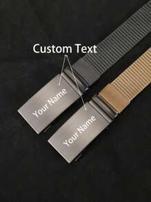 1 条定制姓名文字男士帆布腰带，无齿自动扣搭配休闲裤和牛仔裤腰带，适合青少年 - 光面帆布 - 查看 1