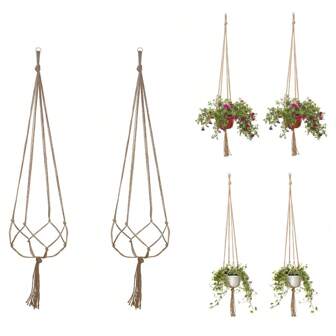 2pcs/Set Macrame Handmade Plant Hanger Baskets Flower Pots Holder Balcony Hanging Decoration Flowerpot Net Bag Storage Basket For Indoor/Outdoor Home Garden Hotel And Balcony Decorations