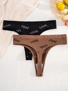 6 条装女士无缝纯色爱心图案丁字裤