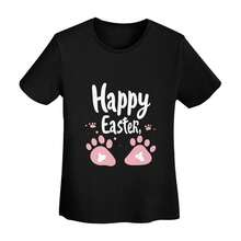 Happy Easter Shirts For Women Easter Bunny T-Shirt Rabbit Graphic Tees Easter Egg Holiday Shirt Tops - Black - View 2
