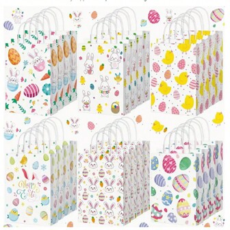 8/12/16/24pcs/Set 21*15*8cm Easter Bunny Gift Bags, Kraft Paper Bags, Happy Easter Decor Gift Packaging Bags, Birthday Party Favors Bags