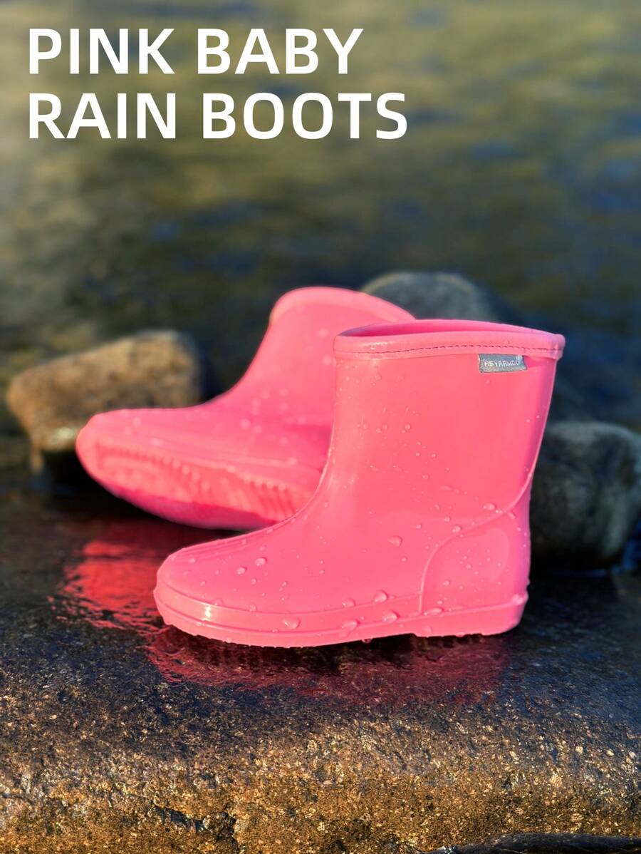 男童、女童纯色经典防水雨靴，经典时尚，防滑耐用，适合儿童户外活动，雨天防水，脏了容易清洗，适合四季 - 粉色 - 查看 1