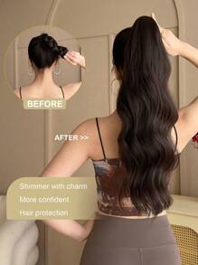 ZURO 24" Long Wavy Synthetic Ponytail Hair Extensions, Black/Brown, Heat Resistant Fiber, Suitable For Women, Girls, Party And Daily Use
