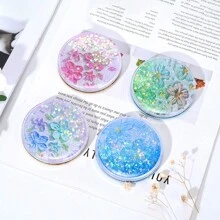 1pc/2pcs/4pcs Folding Double-Sided Mirror Glitter Small Mirror Folding Handheld Pocket Mirror Portable Travel Pocket Makeup Mirror For Pockets, Bags And Travel Gifts Birthday Graduation