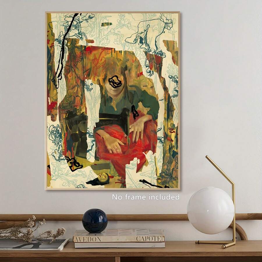 Art Deco Style Canvas Wall Art Abstract Figure Painting Wrapped Canvas For Home Decor, Versatile Room Accent, Included, Ideal For Living Room, Bedroom, Office, Cafe, Bar 1pc (Framed Wrapped Canvas)