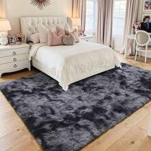 1pc Tie-Dye Dark Gray Shaggy Plush Area Rug, Fluffy Rectangular Soft Non-Slip Carpet For Living Room, Bedroom, Bathroom, Game Room, Washable All Season Home Decor Mat Gifts Birthday Graduation