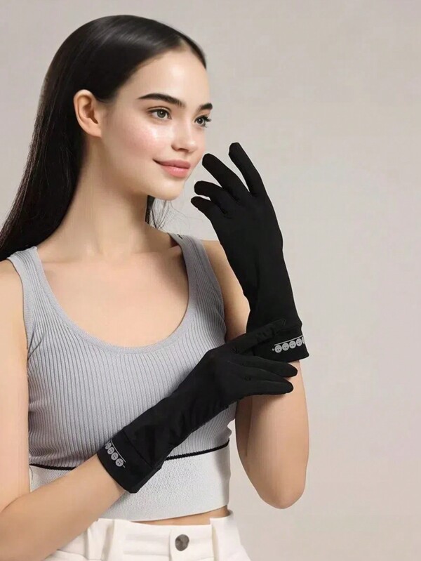 1 Pair Women's Affordable Thin Spring/Summer Gloves, Fingerless Gloves, Letter Print Gloves, Solid Color Gloves, Long Gloves, Anti-Slip Driving Gloves, Outdoor Cycling Gloves, Great Gift Choice