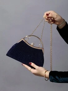 闪闪发光，闪亮迷人，优雅，精致的 1 件水钻装饰时尚金属晚宴手拿包，适合女性派对、婚礼、宴会晚宴包、派对女孩、女士晚宴包，适合女性参加派对、婚礼、舞会、晚宴/宴会，是送给女性的最佳礼物 - 藏蓝色 - 查看 6