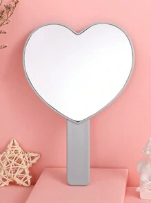 1pc Ins Style Love Handle Mirror Makeup Mirror Portable Makeup Mirror Handheld Heart-Shaped Travel Mirror With Handle, Can Be Held Or Desktop Mirror, Suitable For Dormitory, Office And Travel, Women's Makeup Mirror Compact