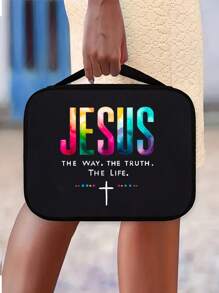 Bolsa para Biblia con letras doradas impresas, funda para Biblia, soporte para Biblia, bolsa de almacenamiento portátil, bolsa para Biblia de tamaño estándar con cremallera y bolsillo, utilizada para el aprendizaje de la Biblia, caja de Biblia con letras, bolsa portátil para Biblia, muy adecuada para el aprendizaje de la Biblia de adultos, mujeres y hombres