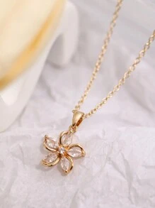 1 Piece Fashion Flower Necklace Shine Zirconia Pendant For Girls Women Gold Color Stainless Steel Chain Jewelry Party Gifts