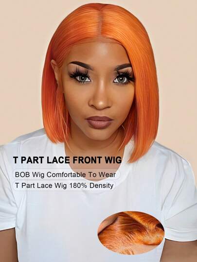 T Part Ginger Orange Bob Wig Human Hair 13x4x1 350 Color Straight Short Bob Wig For Women 180% Density Transparent Ginger Orange Lace Front Wigs Human Hair Pre Plucked With Baby Hair