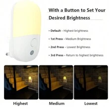 Night Light Plug In Wall,Aotomatic Night Light With Dusk To Dawn Sensor,2700K Warm White Light,ABS Three-Level Adjustable Light Control,LED Night Light For Hallway,Bathroom(Note: This Night Light AOTO Function Will Only Illuminate When Ambient Light Is Sufficiently Dim.) - UK Plug(220-240V) - View 6