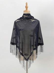 1pc Lightweight Hollow Solid Color Fringe Breathable Fashion Triangle Scarf Shawl - Multicolor - View 5