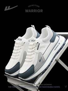 WARRIOR 1 Pair Men's Lace-Up Sports Shoes, Thick Sole Casual Comfortable Anti-Skid Wear-Resistant Warm Lightweight Outdoor Low-Top Sneakers - White - View 6