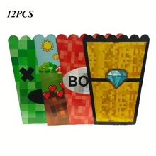 12 sztuk unikalnych wzorów pudełek na popcorn, 4 style do dekoracji na przyjęcie urodzinowe, pudełka na przekąski odpowiednie na przyjęcie urodzinowe i spotkania rodzinne