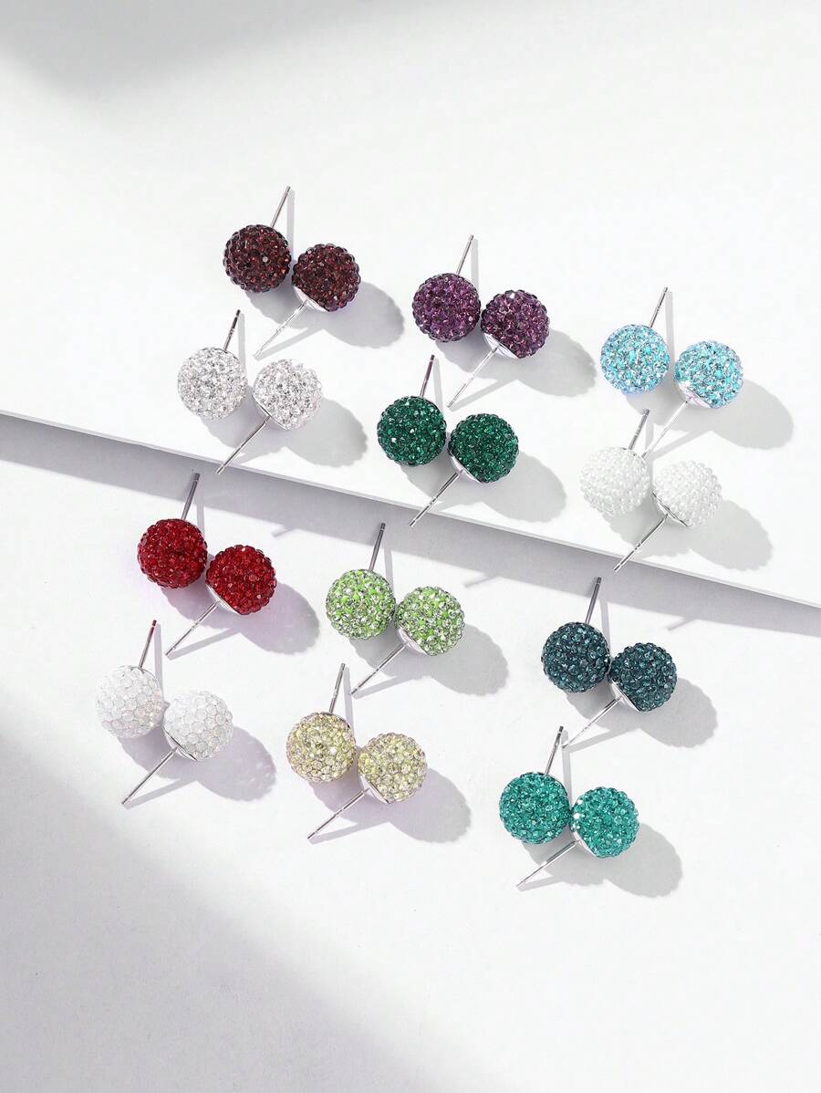 1 Pair 925 Sterling Silver Crystal Ball Stud Earrings, Birthstone Earrings, Low Allergy Gemstone Earrings, Suitable For Daily Wear - Birthstones - View 1