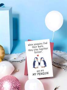 1 pieza Tarjeta de felicitación romántica con diseño de pingüinos enamorados - "Eres mi pingüino" - Ideal para aniversario, Día de San Valentín, compromiso, boda, cumpleaños - Regalo perfecto para parejas