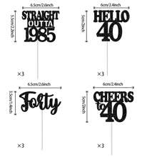 12pcs Happy Birthday Cupcake Toppers, Black Glitter Cake Decoration For 18th, 21st, 30th, 40th, 50th, 60th, 70th Birthday, Anniversary Party Supplies, Available In Black, Gold, Rose Gold