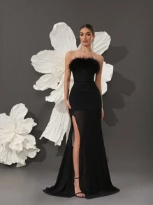 Vestido largo elegante de vendaje 2025 para fiestas y bodas, vestido de fiesta de noche de lujo negro con hombros descubiertos para cócteles y bodas, vestido de fiesta, vestido de invitada a la boda, vestido de gala - Negro - Ver 1