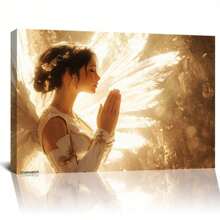 Framed Armored Figure, Ethereal Wings, Serene Expression, Majestic Wall Decor