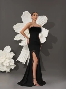 Vestido largo elegante de vendaje 2025 para fiestas y bodas, vestido de fiesta de noche de lujo negro con hombros descubiertos para cócteles y bodas, vestido de fiesta, vestido de invitada a la boda, vestido de gala - Negro - Ver 7
