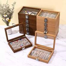 Caja de almacenamiento de joyas de madera transparente de lujo clásica - Multicolor - Ver 3
