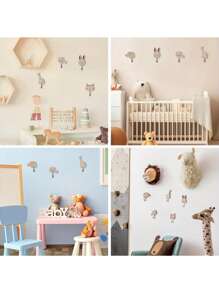 5pcs Wooden Animal Shaped Cute Wall Hooks, Children's Room Decor Self Adhesive Clothing Hanger Storage Hooks
