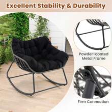Outdoor Rocking Chair Oversized Patio PE Wicker Egg Chair-Black - Black - View 8