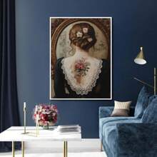 Tattoo Art On Canvas Victorian Women Art Prints Female Portrait Wall Art Classical Women Picture Lady Portrait Girl Back Wall Art Dark Academia Room Decor, Framed And Ready To Hang. (30x45cm)12x18inch Framed