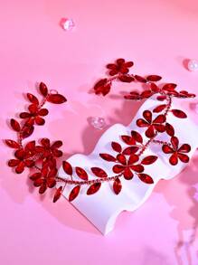 1 Piece Of Ladies' Valentine's Day Gift Accessory, Shiny Red Rhinestone Belt, Elegant And Fashionable Elegant, Flower Vine Design Waist Accessories, Holiday Parties, Brides' Weddings, Banquets, Daily Outings, Evening Dresses, Handmade Waist Accessories, Multifunctional Headband And Hair Accessories
