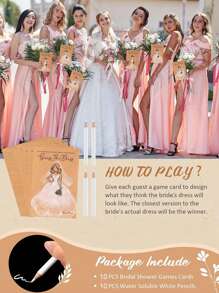 60 piezas - Juegos de ducha nupcial "El vestido" para invitados que incluyen tarjetas de juegos de ducha de boda y lápices solubles en agua. Decoraciones de boda divertidas, suministros para fiestas, ideas de juegos para fiestas de San Valentín y celebraciones festivas