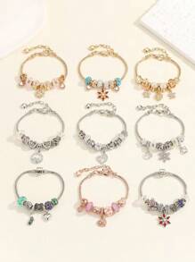 时尚心形和雪花吊坠优雅手链多功能珠宝配饰 - 彩色 - 查看 1