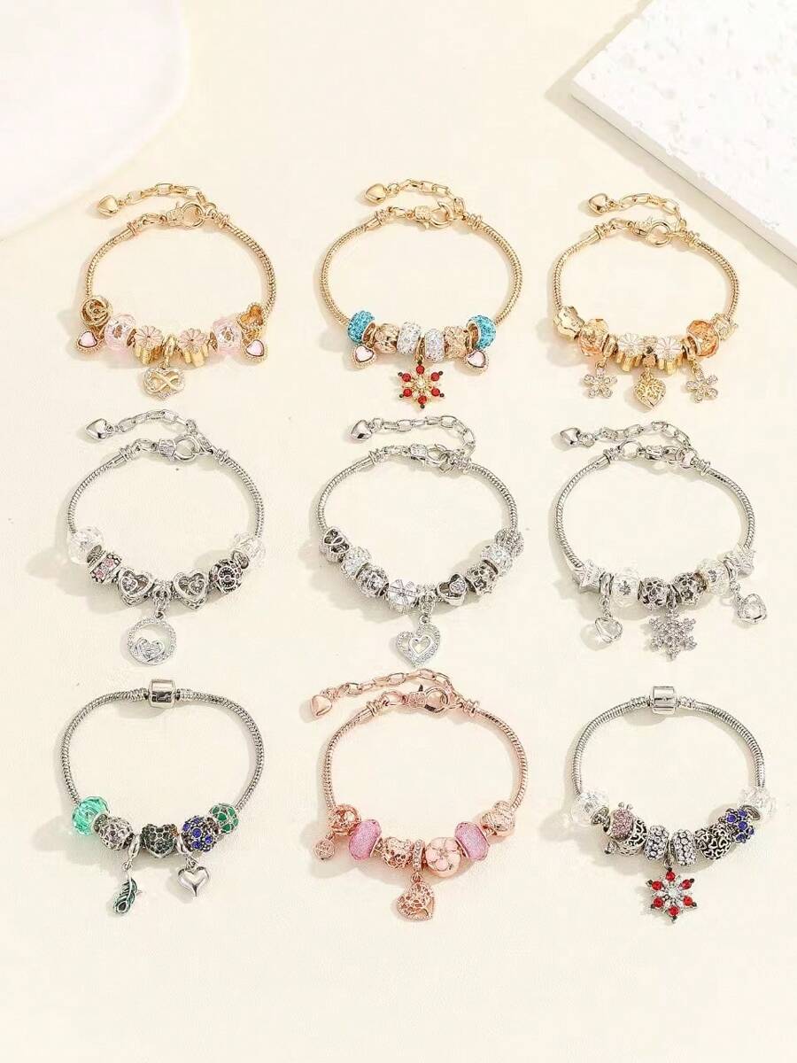 时尚心形和雪花吊坠优雅手链多功能珠宝配饰 - 彩色 - 查看 1