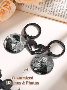 2pcs Customized Photo Couple Keychain, Couple Personalized Gift, Matching Keychain, Boyfriend Valentine's Day Anniversary/Birthday Gift, Fashionable, Simple, Casual, Old-Fashioned, Personalized, Unique Ideal Gift, Suitable For Girlfriends, Mothers, Family, Friends, Grandparents' Anniversaries, Valentine's Day, Mother's Day, Birthdays, Graduation Ceremonies, Weddings, Dances, Father's Day, Parties