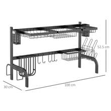 HOMCOM Large Dish Drainer Rack Over The Sink, 2 Tier Dish Rack For Kitchen Counter, Space Saving Dish Drying Rack, Black - Black - View 5